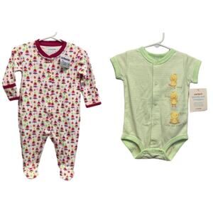 2 New Jojo Maman Bebe Carter's 3-6 Mos Baby One Piece Snap Up Sleeper